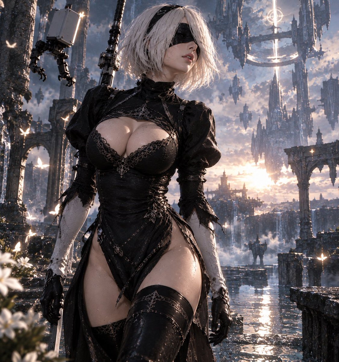 Marcus___R's tweet photo. [Memory Log #071]

Majestic, soaring spires and a glowing colossus on the horizon. Unit 042 detects a spatial distortion. Glowing butterflies circle above the submerged ruins. A gaze turned toward the celestial spheres.

#NieRAutomata #2B #YoRHa #Memory https://t.co/UDZkK1kX04