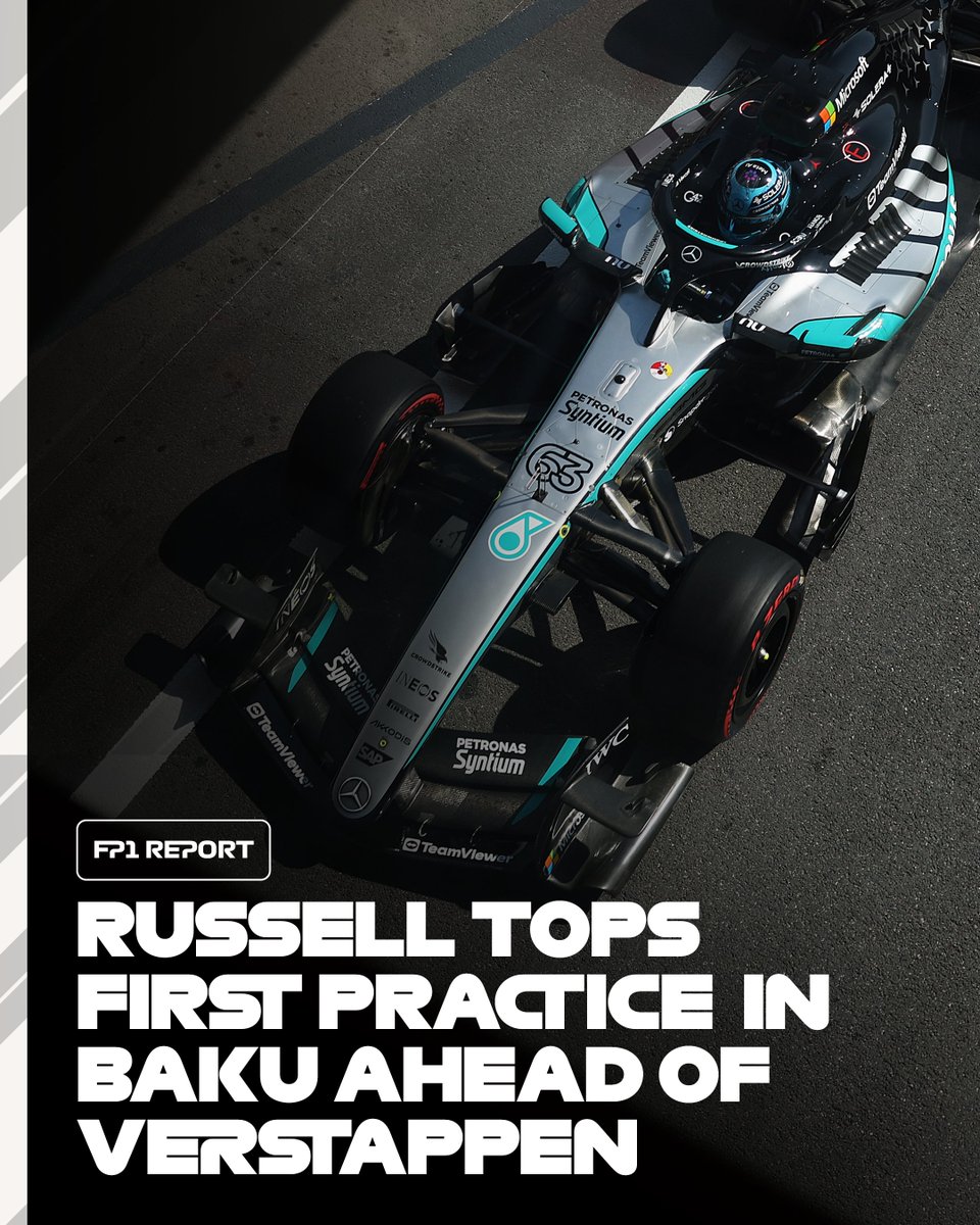 F1's tweet photo. Russell goes quickest in FP1 as team mate Antonelli suffers hydraulic issue

👉 https://t.co/Wh7YscocAd

#F1 #AzerbaijanGP https://t.co/X2CJHmAql3