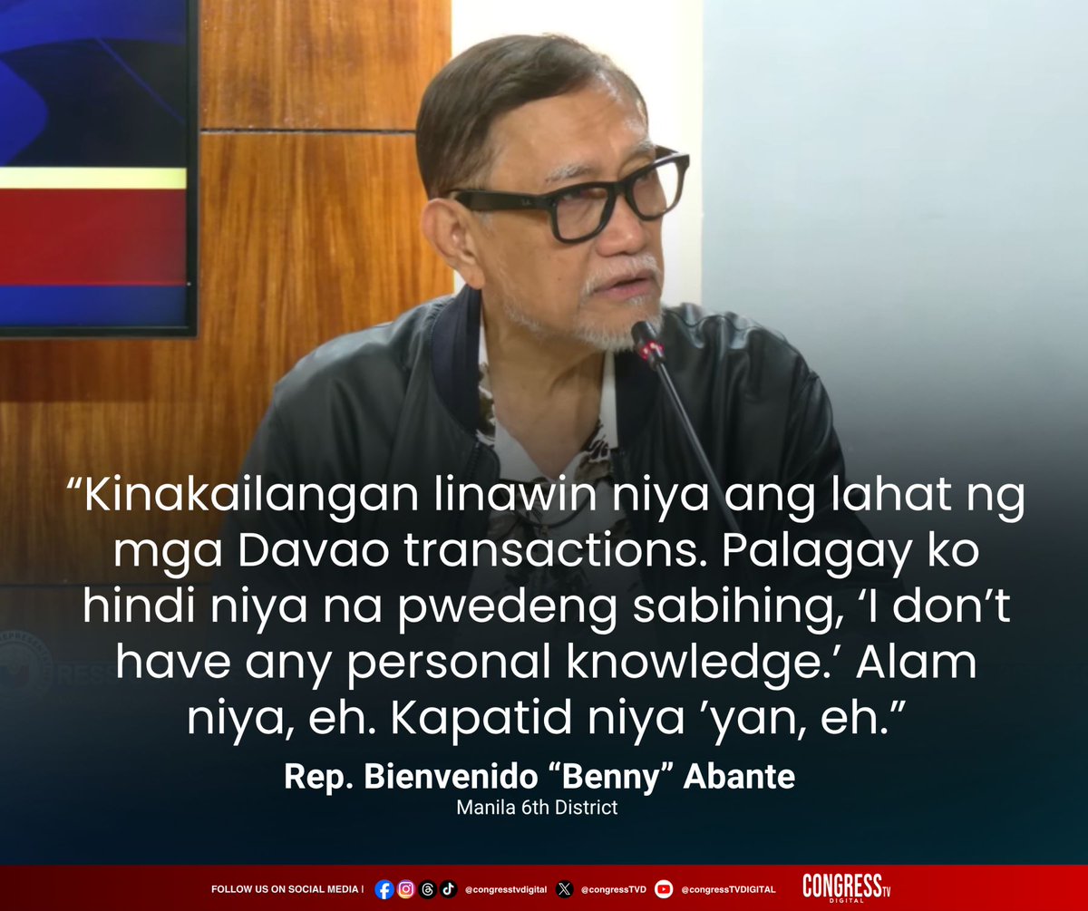 CongressTVD's tweet photo. Ipinunto ni Manila 6th District Rep. Benny Abante na dapat sagutin ni Davao City Mayor Sebastian “Baste” Duterte ang mga tanong hinggil sa city government transactions na sangkot ang Gencorp Industries Inc.
#Congresstvdigital #congresstv #congressnews #RepAbante #DavaoCity #MayorBasteDuterte #GenCorpIndustriesInc.