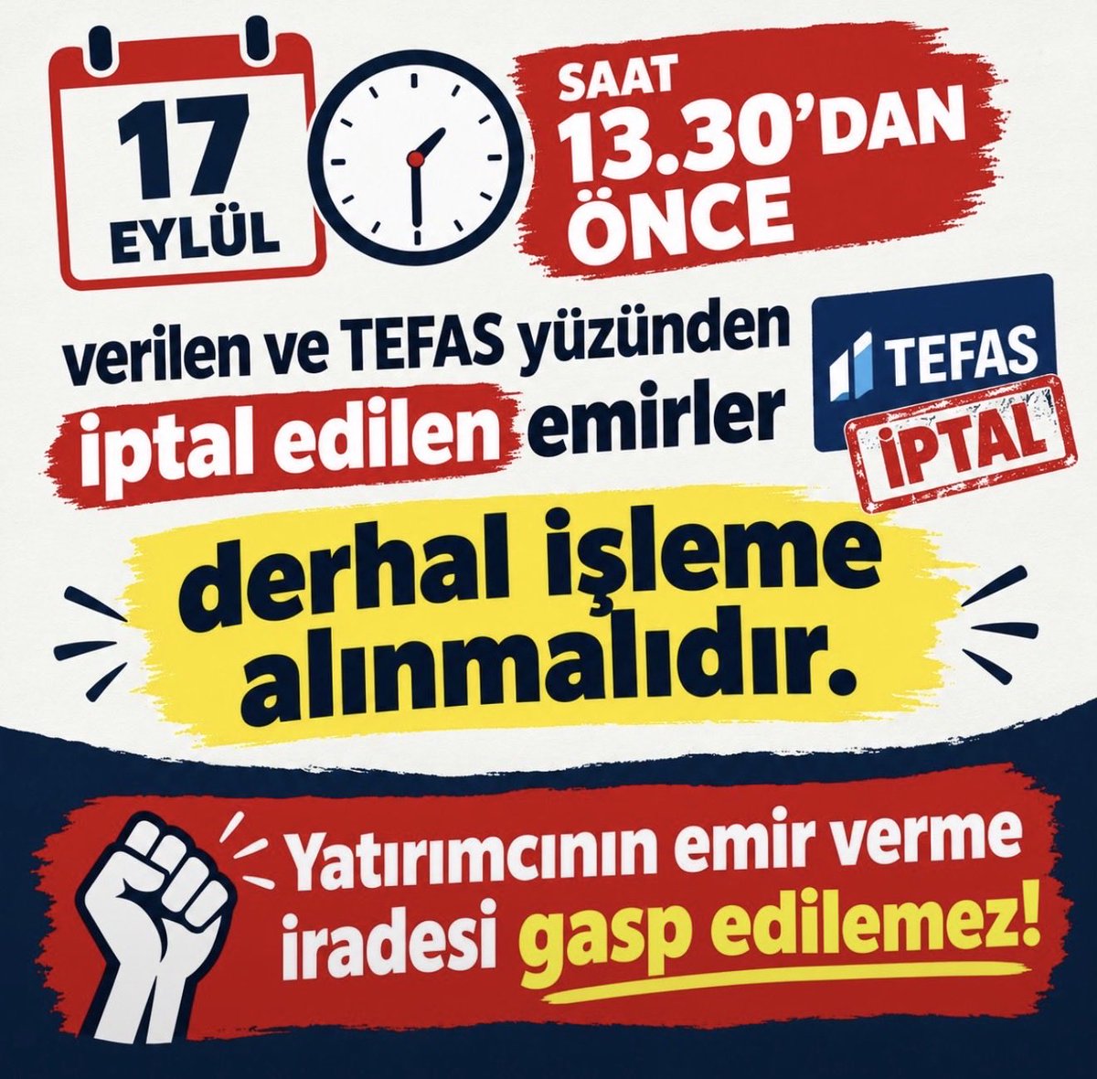 CosmoKangaroo's tweet photo. 17 Eylül 13:30 öncesi emir verip reddedilenlerin emirleri tekrar işleme konulsun ve tasfiye süreci dışında bırakılsın.

@memetsimsek 

@spkgovtr

@Takasbank

#tly #thf #doh #TeraFonMağdurları  #ekonomi #fon https://t.co/itqM1fTldU