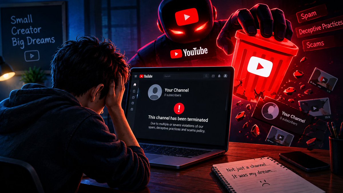 ragavkcn's tweet photo. @TeamYouTube @YouTubeIndia @YouTube thanks for deleting small creators channel...... #trending #youtube https://t.co/g9T2LRNLUC