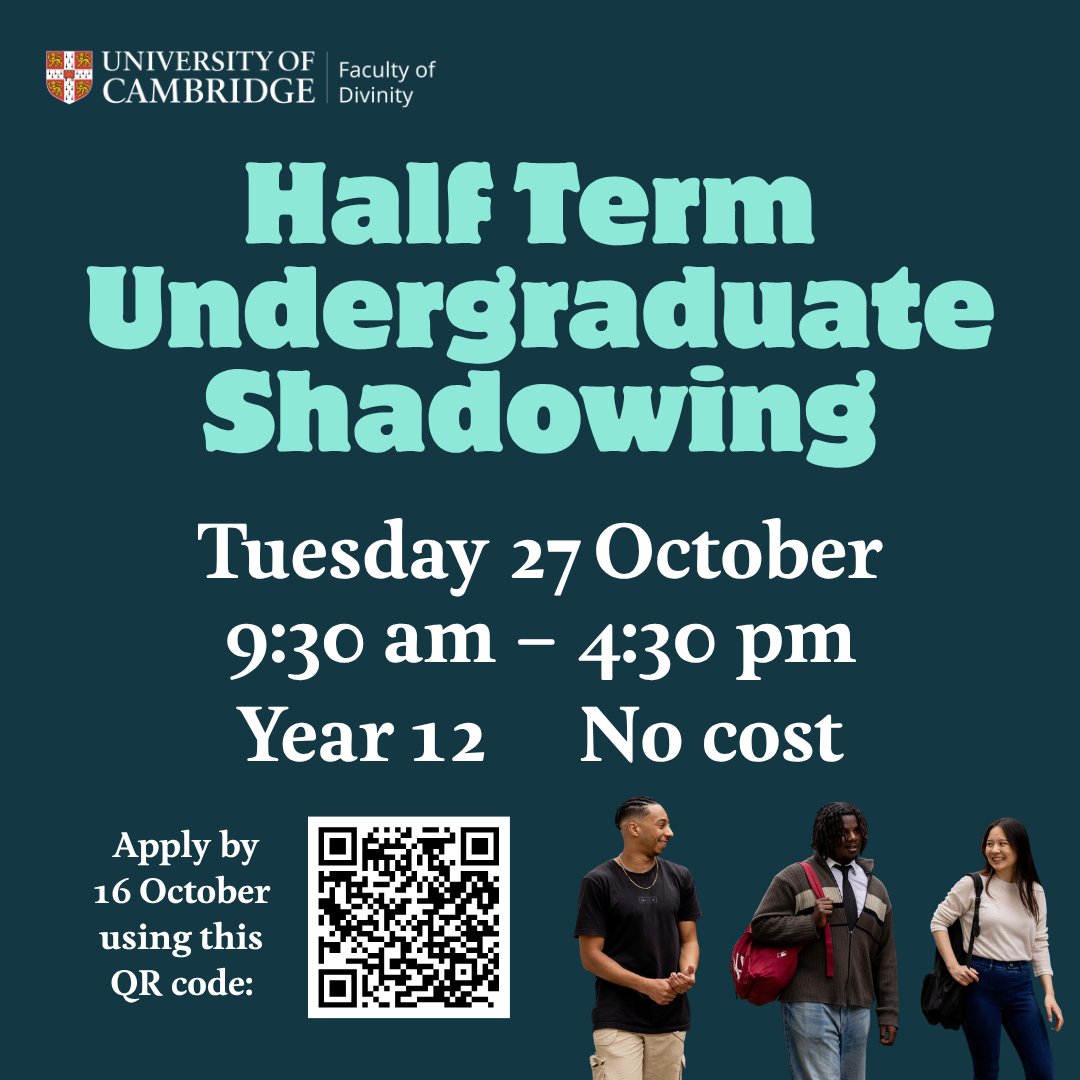 CamDivinity's tweet photo. We're inviting a selected group of Year 12 students to come spend the day shadowing our undergraduates during the Autumn Half Term!
(1/3) https://t.co/sSjRskKXek