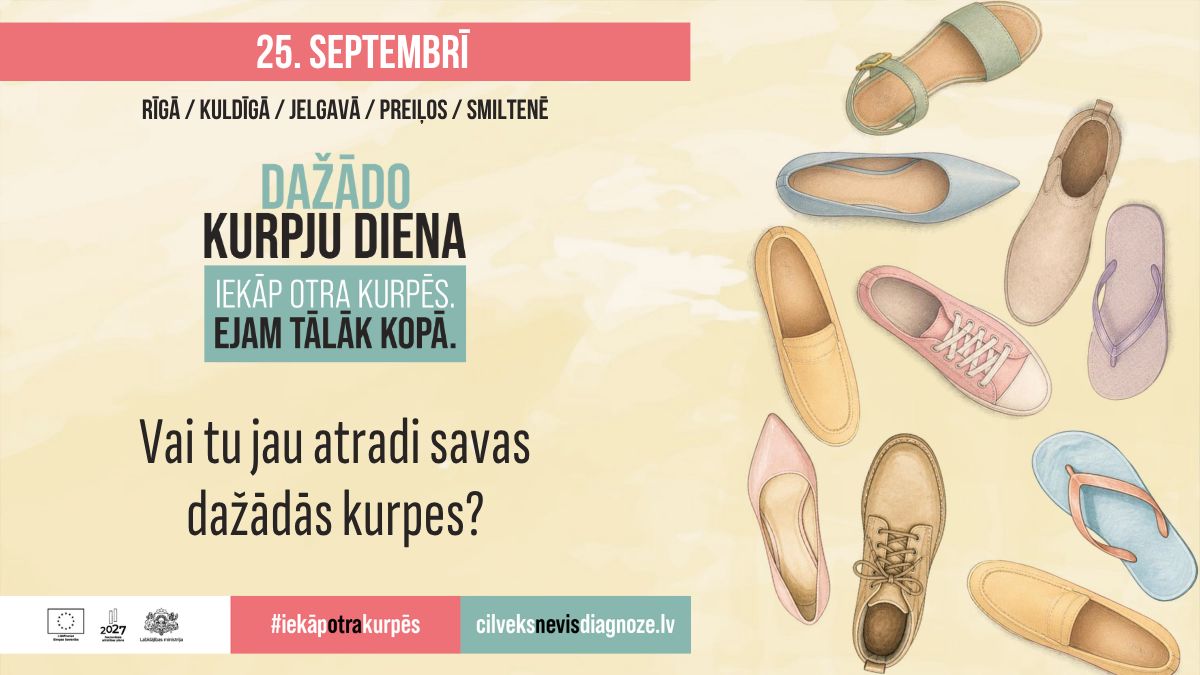 Lab_min's tweet photo. Vai Tu jau sameklēji divas dažādas kurpes, ko rīt uzvilkt kājās?
25.septembrī atzīmēsim #DažādoKurpjuDiena 💛 Tā ir diena, kas atgādina, ka katram no mums ir sava pieredze, savs stāsts un savs ceļš, bet mēs visi esam daļa no vienas sabiedrības.
#IekāpOtraKurpēs #EjamTālākKopā #ESfondi