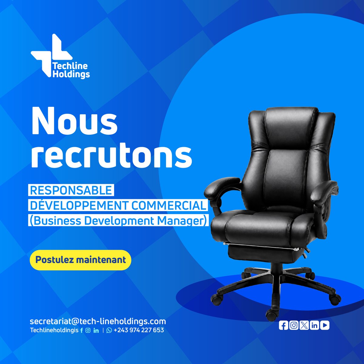 services347271's tweet photo. 🚀 RECRUTEMENT | BUSINESS DEVELOPMENT MANAGER

• 5 ans d’expérience minimum en développement commercial
• Expérience en vente B2B et réseau professionnel en RDC
• Excellentes capacités de négociation et de closing

📩 POSTULEZ ICI :
👉 https://t.co/41vQz6E88S https://t.co/LeneandxqK