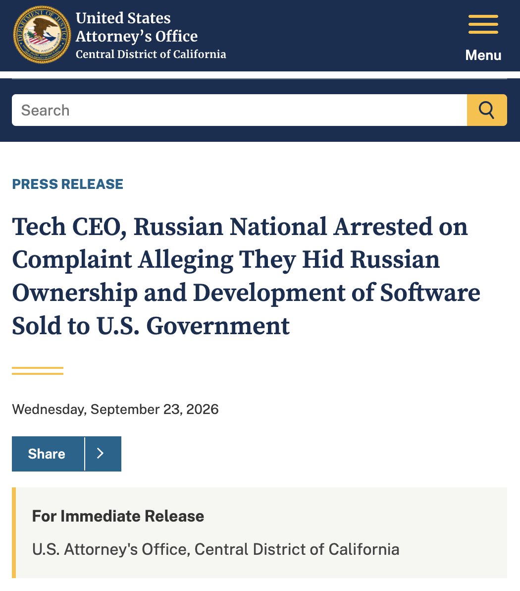 natynettle's tweet photo. BREAKING: @TheJusticeDept arrested US-based Oxygen Forensics CEO for concealing the tech company's Russian ties.

Civil society like @zairbekds &amp; @OlgaNYC1211 have been sounding alarm for years about US law enforcement using this 🇷🇺 company for their sensitive operations! 🧵1/ https://t.co/jd1oUjhJ5C