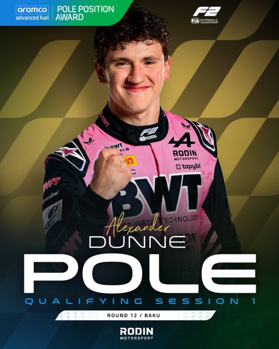 RaceLineFR's tweet photo. FORMULE 2

Alex DUNNE signe la pole position pour la course 1 de ce Grand Prix d’Azerbaïdjan, il s’élancera devant Martinius STENSHORNE et Noel LEON 

Nikola TSOLOV 10e partira en pole position de la course sprint

(VIA @Formula2)
#F2 #AzerbaidjanGP https://t.co/FOj4F2pOAn