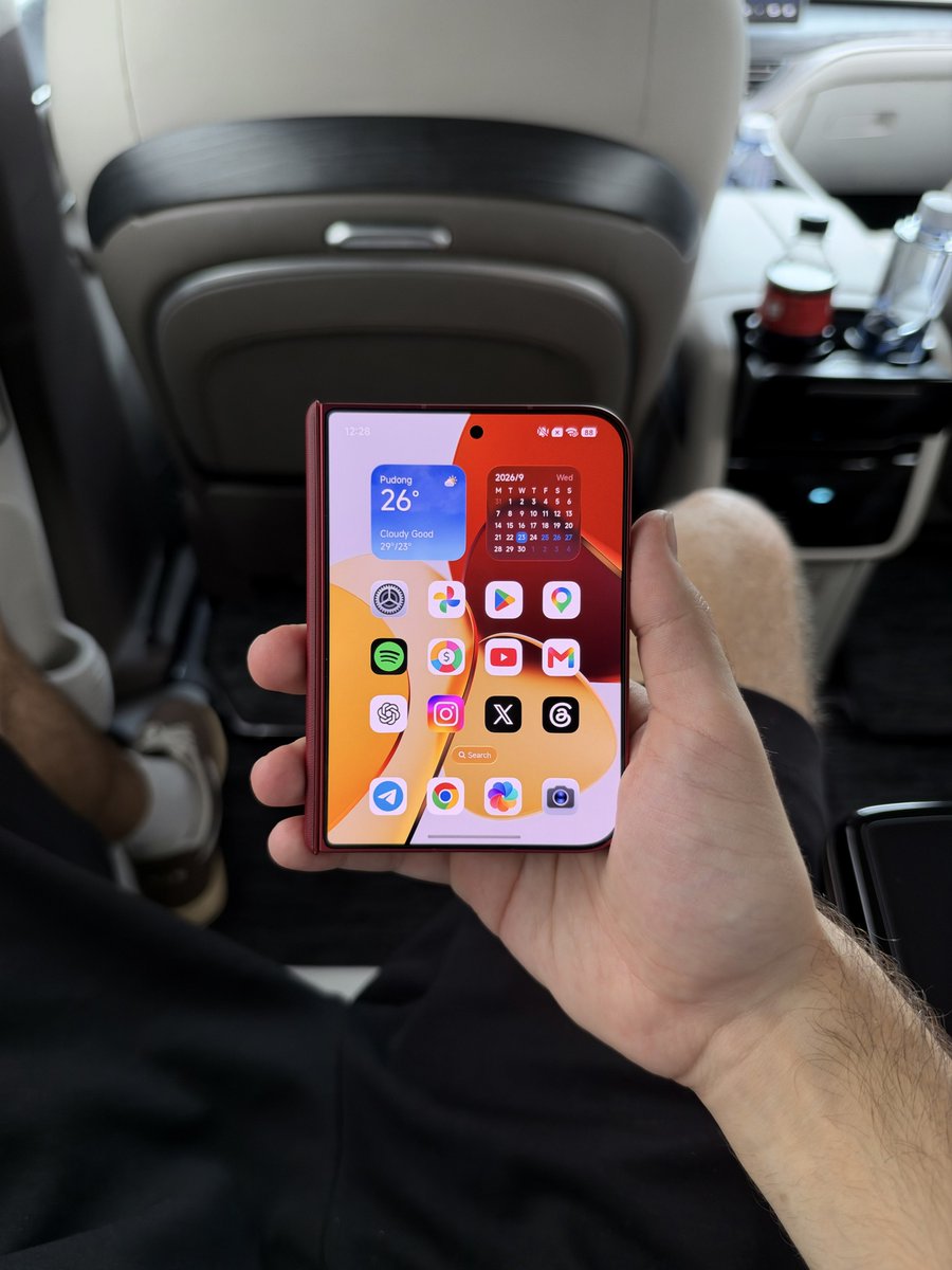 BenGeskin's tweet photo. My first day with the Xiaomi 18 Fold is over, and I got used to this little foldable surprisingly quickly.

The 5.4” cover screen is short and wide. It’s comfortable to use with one hand for checking notifications, scrolling, or opening apps. I can type with one thumb too, though I’m faster when I use both hands.

The surprising part? I opened the phone less often than I expected. The cover screen handles so much on its own. When I have a moment to sit down, that’s when I unfold it. I actually prefer to use it in portrait. It feels like a little tablet for articles, social media, emails, and multiple apps. Turn it sideways and videos and games look great. I also love taking a photo with the phone closed, then opening it to see it on the larger screen.

I can already see myself using this format as my main phone. The only thing holding me back is that my main phone is an iPhone and I’m deep in the Apple ecosystem. Now I’m even more excited for the iPhone Duo.
