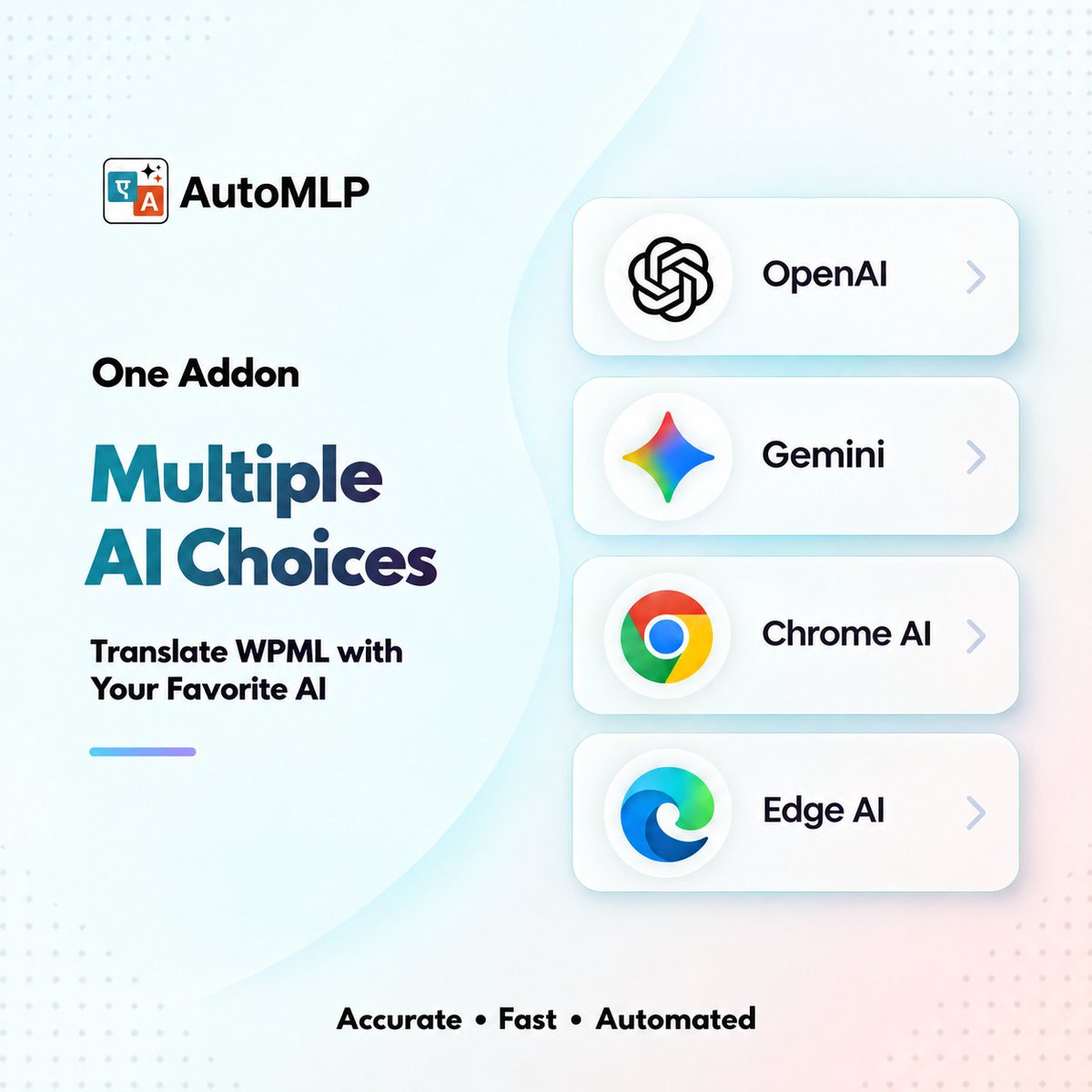 cool_plugins's tweet photo. AutoMLP lets you use multiple AI translators.

Choose your preferred AI provider for flexible, accurate translations, Elementor and page builder compatibility, and easy bulk translation.

Try AutoMLP Now: https://t.co/BeSv9NKU8i

#AutoMLP #WPML #WPMLAI #WordPress #CoolPlugins https://t.co/fBrAiiaaR8