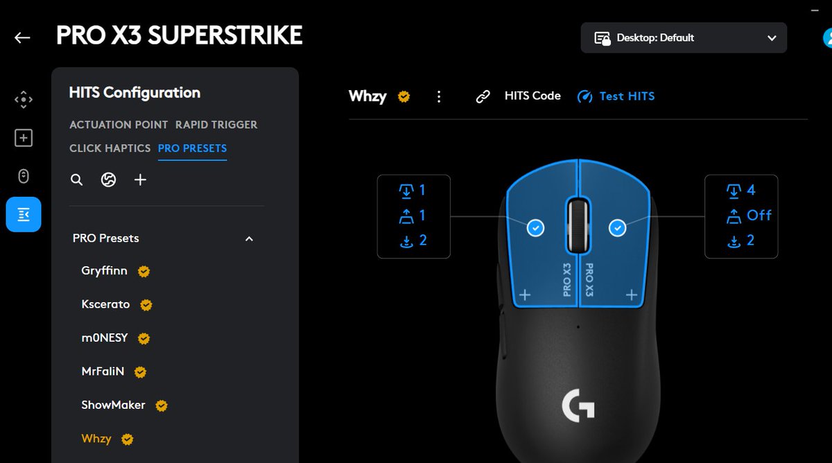 onscreenlol's tweet photo. @bananaplitfn You can copy pro player settings in G Hub. You would have to search for some fortnite players though, the defaults are a mix of cs/val/lol players. https://t.co/WlCoN8wbsr