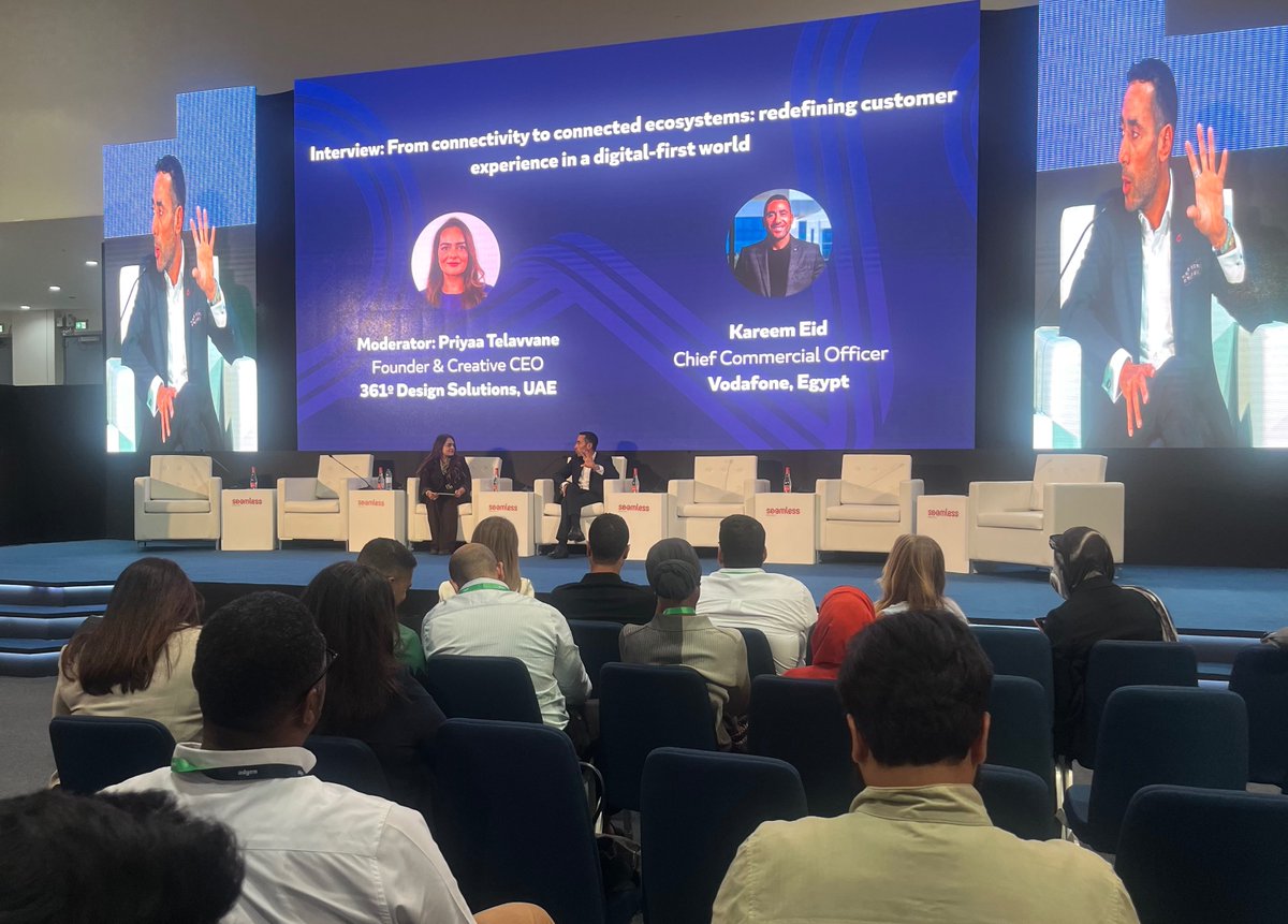 seamlessMENA's tweet photo. Live now on Stage 3: Digital Commerce Arena 🎤

Kareem Eid, Chief Commercial Officer at Vodafone Egypt, is on stage for an interview exploring how businesses can move from simple connectivity to truly connected customer experiences in a digital-first world.

Moderated by Priyaa Telavvane, Founder & Creative CEO of 361 Degrees Design Solutions LLC.

📍 Stage 3: Digital Commerce Arena
🎙️ Live now — head over and take your seat.

#SeamlessDXB