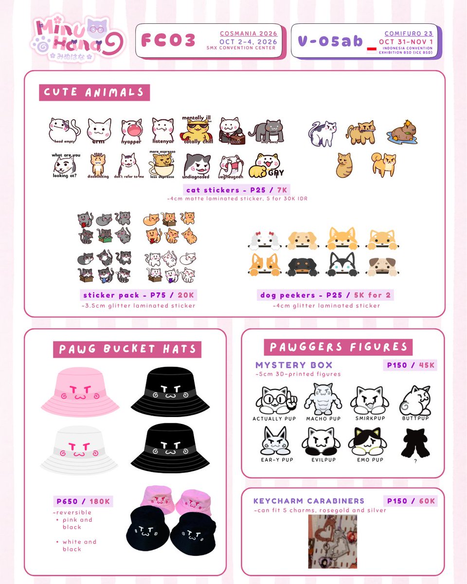 minuhana_'s tweet photo. [RTs🩷]
🐶 #CosplayMania2026 &amp; #Comifuro23  PREORDERS🍥

✨ pokemon, pmmm, jjk, vocaloid, lads, umamusume, alnstg

💖 full catalogue soon!
📩 link for pre-orders below

[ #CosMania26 #CF23 #FanFairAtCosplayMania2026 #cf23catalogue ] https://t.co/ufNKR9F4Bf