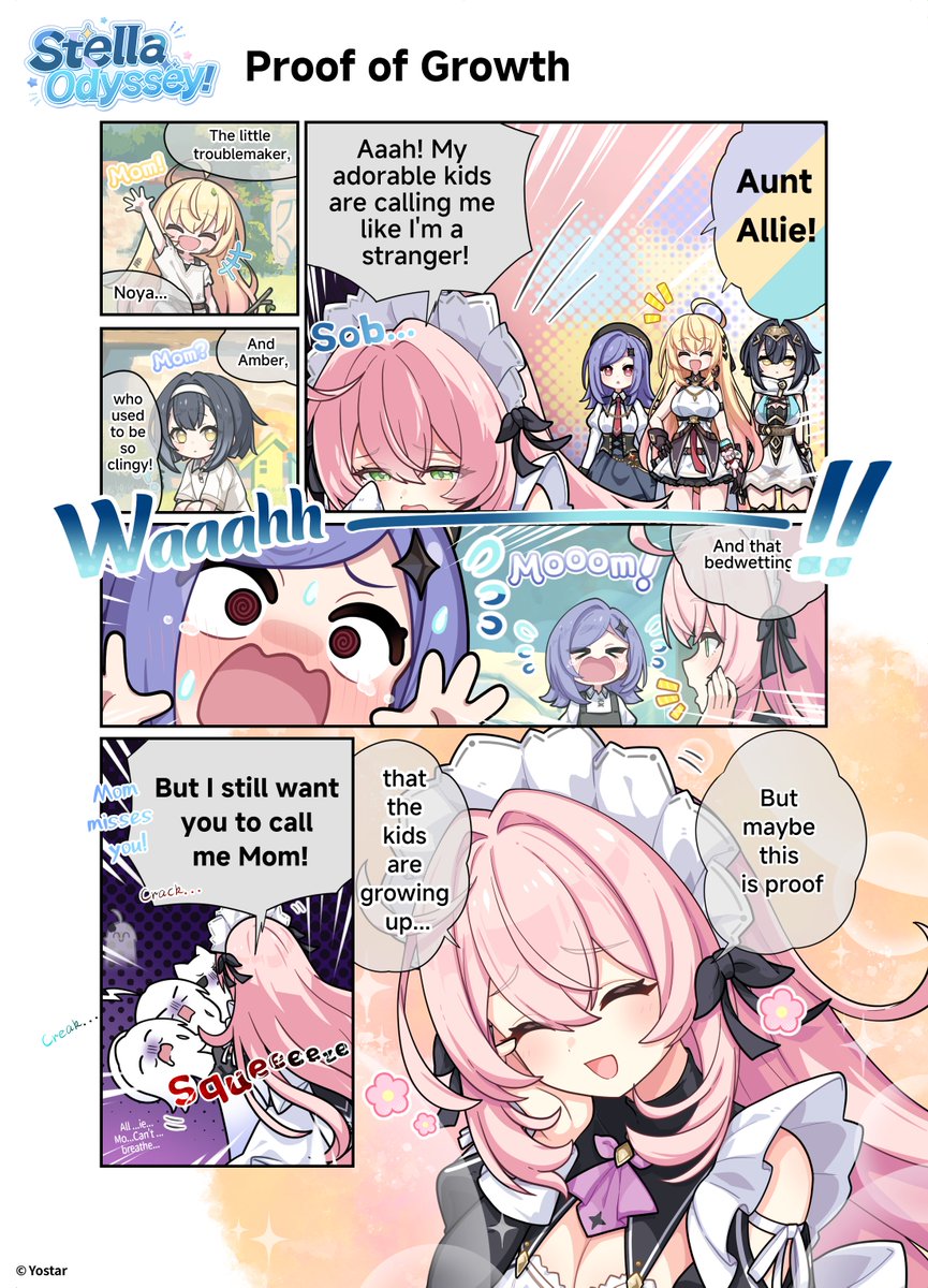 StellaSoraEN's tweet photo. 🌟Stella Odyssey🌟
Episode 14: Proof of Growth

The New Star Guild is greeting Allie.
But they're not addressing her the way they used to...
Standing before the kids, now all grown up, how will Allie react?

⭐Illustration: ゆきしろ (@yuki_shiro)

#StellaSora #Yostar #StellaOdyssey