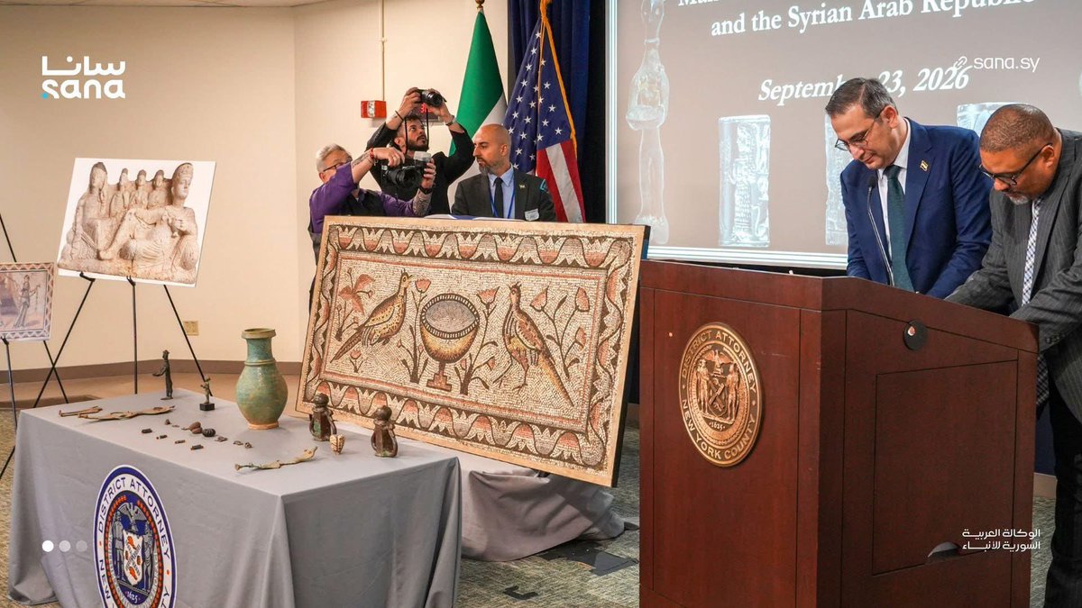 FARED_ALHOR's tweet photo. The United States has handed over to the Syrian delegation a collection of Syrian antiquities that were seized after authorities thwarted attempts to smuggle them out of the country in recent years. https://t.co/bSFT96CylI