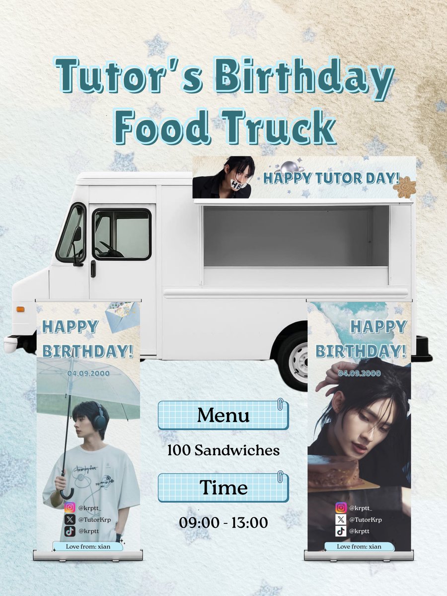 ooxlaNoo's tweet photo. Pls kindly rt 🙇🏻‍♀️✨

#TutorKrp #MyPlaneTT

To all the lovely fans joining Tutor’s Birthday Merit Event, pls come grab a yummy sandwich from the Birthday Food Truck on the 26th! 🪐🥪✨

🚚 Tutor’s Birthday Food Truck
🥪 100 Sandwiches Servings
🗓️ 26 Sep 2026
⏱️ 09:00 - 13:00
📌 Wat Phra Ya Suren School

Special Thanks:
Banner designed by @souriluve

Project by @ooxlaNoo
🌅💌☁️