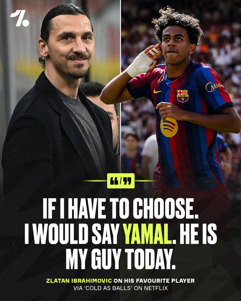 OneFootball's tweet photo. Zlatan Ibrahimovic told Kevin Hart that his favourite player in today's game is Lamine Yamal ✨🔴🔵 https://t.co/VUbtydU60c