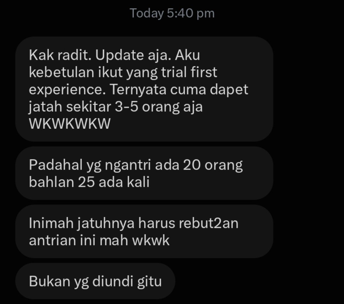 Radityo_utomo's tweet photo. Testimoni yang coba

Jadi gw cukup yakin quota first experience itu emang tergantung sisa kuota berapa setelah fcfs. Istilahnya, biar theater penuh

Makanya ga bisa dari sebelum undian rolet https://t.co/C9ssoU1SOJ
