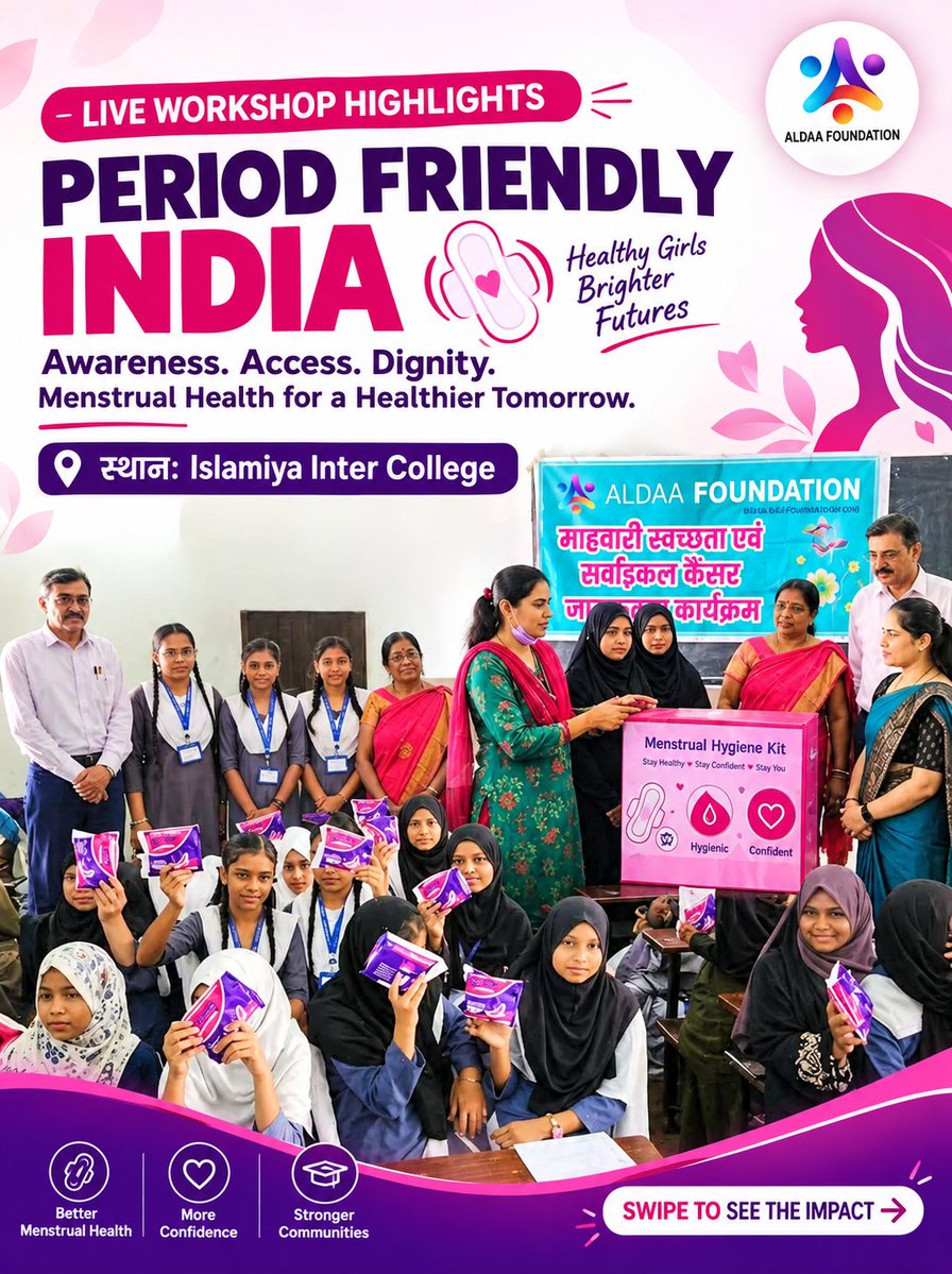 AldaaFoundation's tweet photo. Awareness. Access. Dignity. 🌸   

Through our #PeriodFriendlyIndia initiative at Islamiya Inter College, @AldaaFoundation conducted a menstrual hygiene workshop and installed sanitary napkin vending machines to empower young women with clean, accessible care.  
 #MenstrualHealth https://t.co/VLanr3Ihxe