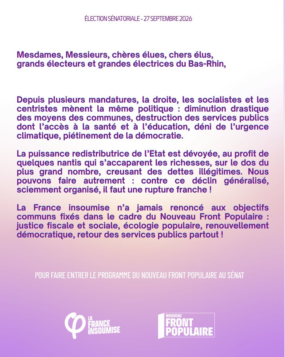 EmmanFernandes's tweet photo. 📢Message aux grands électeurs du 67 :
ce dimanche, vous élirez les sénateurs.

Pour des moyens aux communes, un retour des services publics, une éco-région alsacienne avec pouvoir normatif à même d'améliorer l'accès aux ressources vitales : votez pour la liste que je conduis !🗳️ https://t.co/UkeTpLGlce