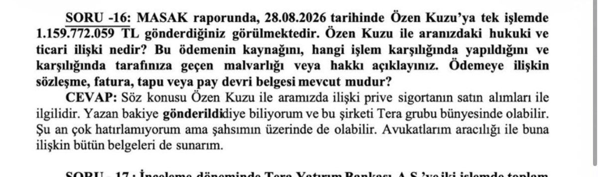 muratagirel's tweet photo. Fon soruşturması kapsamında tutuklanan Emre Tezmen’e Savcılık sorgusunda MASAK raporuna dayanılarak şu soru yöneltiliyor:

“28.08.2026 tarihinde Özen Kuzu’ya tek işlemde 1 milyar 159 milyon 772 bin 59 TL gönderdiğiniz görülmektedir. Bu ödemenin kaynağı nedir?”

Verilen yanıtta ödemenin Prive Sigorta’nın satın alımlarıyla ilgili olduğu belirtiliyor.

Peki Özen Kuzu kim?

Kuzu Toplu Konut, Kuzugrup GYO’nun yüzde 72’sine sahip. Tera Yatırım da aynı şirkette yüzde 3 pay sahibi. KAP’taki güncel ortaklık yapısı bunu gösteriyor. 

Galatasaray’ın resmi sitesine göre Özen Kuzu yönetim kurulu üyesi.Kuzu aynı zamanda 2021-2022 döneminde Galatasaray Sportif AŞ Yönetim Kurulu üyeliği yaptı. 

Diğer tutuklanan Nihat Kırmızı ise  Doğa Sigorta Yönetim Kurulu Başkanı ve İstanbul Topkapı Üniversitesi Mütevelli Heyeti Başkanıydı.Aynı zamanda Galatasaray Sportif AŞ Bağımsız Yönetim Kurulu üyesi.

Bu kişi aynı zamanda Belçika’nın Westerlo isimli kulübünün  de sahibi.

Westerlo ismi gazeteci Burhan Can Terzi’nin gözaltına alınması sırasında da gündeme gelmişti.