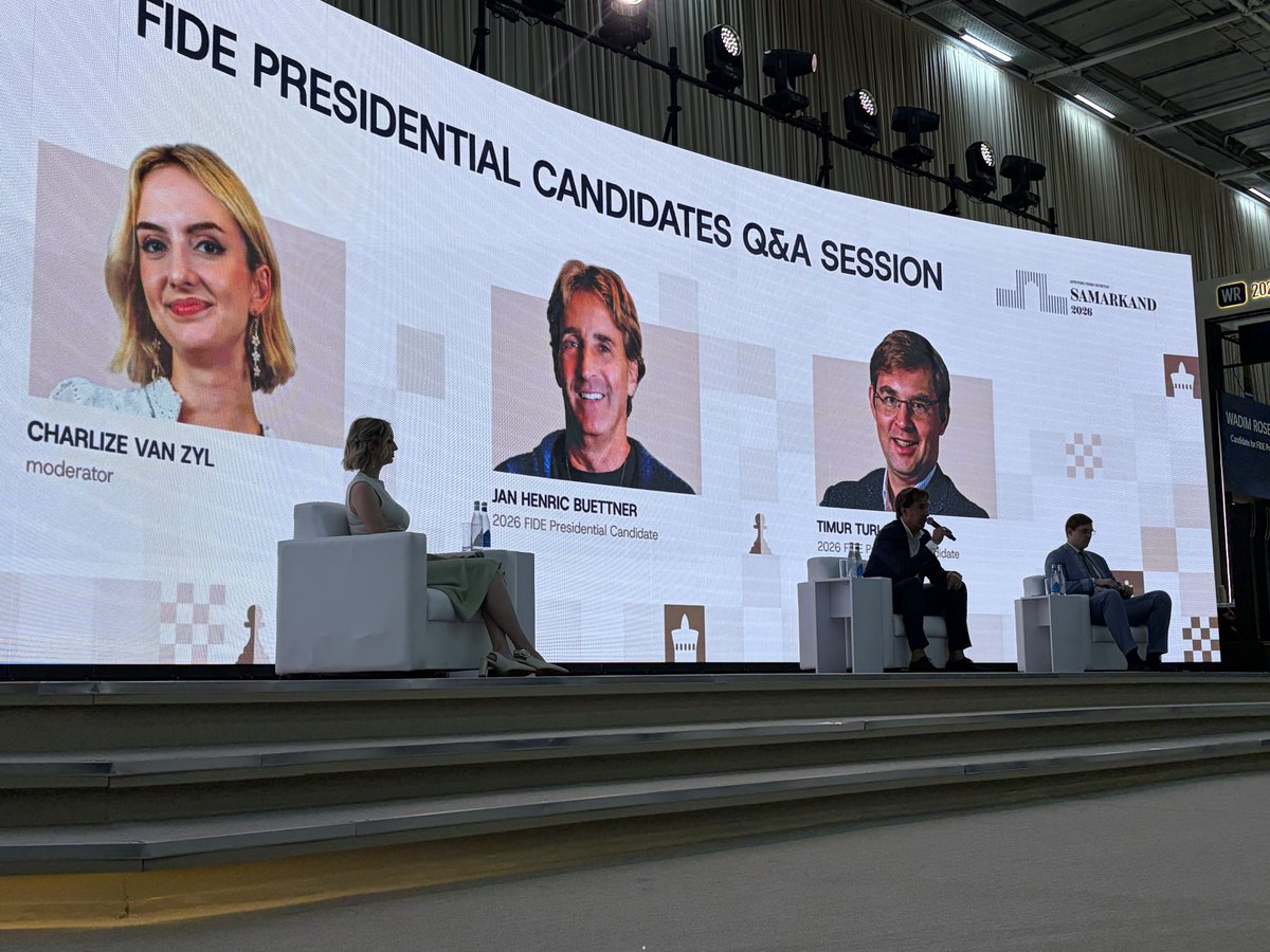 ChessMike's tweet photo. “I want to be Mr. FIDE and I want to be Mr. Chess.” — @JanHBuettner at the Olympiad Presidential Forum https://t.co/LpB2Sf2Mro