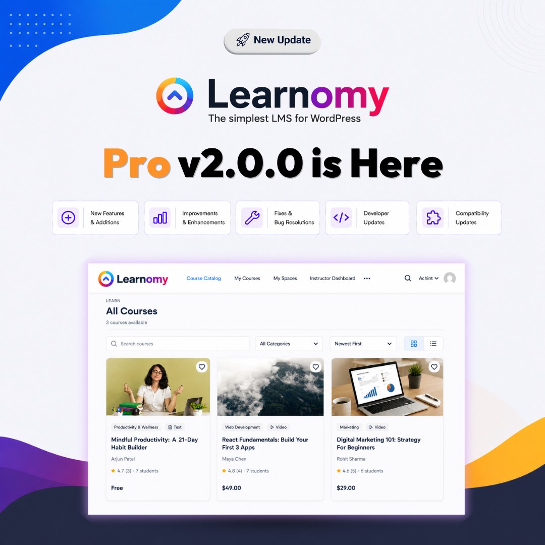 wbcomdesigns's tweet photo. Learnomy Pro v2.0.0 is live.
New Elementor Single Course Builder with 24 widgets, advanced styling controls, Student Reviews, engagement analytics, improved Content Drip, and frontend course builder updates.
https://t.co/E8lH6Wimay
#LearnomyPro #Learnomy #WordPress #LMS #Elementor #WordPressPlugin #WbcomDesigns