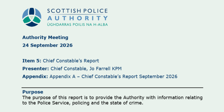 PoliceScotland's tweet photo. That concludes the Chief Constable’s update from today’s @ScotPolAuth Board meeting.

Read the full report for more on the issues covered today: https://t.co/vE1ffFdJv1 https://t.co/Z2f8YaUyIX