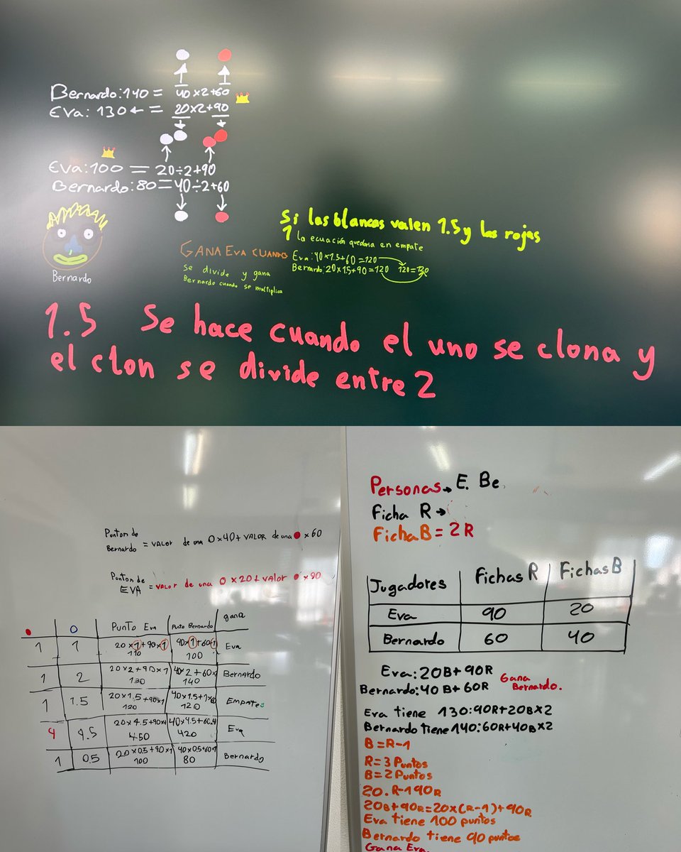 chussiabaleston's tweet photo. Tomamos e adaptamos o problema da Páxina 271 da Tese de Eva Cid.
“👦👧🏽 están xogando a unha partida de 🃏 .
Cada vez que gañan unha rolda, obteñen fichas de dúas cores: 🔴 ⚪️
Pero hai un problema: ninguén lembra cantos puntos vale cada cor.
https://t.co/8vmcmz3xic @unizar https://t.co/5XTV4z6u60