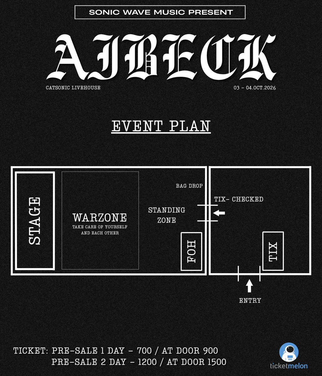 sonicwave_TH's tweet photo. Event Participation Rules

SONiC WAVE MUSiC PRESENT !

AIBECK Live In Bangkok 2026

3 - 4 OCTOBER 2026

Location : Catsonic Live House The Street Ratchada 2nd Fl.
https://t.co/0JDe1JFOok

Ticket >> https://t.co/FWfbn3xqZU

#sonicwavemusic #SNWM #AIBECK https://t.co/2Btd4fG2yy