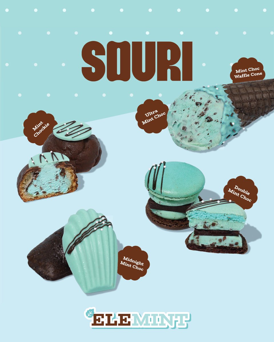 souri_bkk's tweet photo. Where Mint becomes an element of difference. 🌿🍫 Different forms, different textures, different ways to experience Mint.  เพราะมินต์ไม่ได้เป็นเพียงรสชาติ แต่เป็นอีกหนึ่งองค์ประกอบที่เติมความแตกต่างให้กับขนมในหลากหลายรูปแบบ เราจึงหยิบคำว่า ELEMENT มาเล่นกับ MINT จนเกิดเป็น “ELEMINT” ซีรีส์ที่พามินต์ไปเป็นองค์ประกอบในหลากหลายรูปแบบให้ได้สัมผัสความแตกต่างในแบบของตัวเอง ✨  🍫 Double Mint Choc Fatcaron ฝาแฟตการองสีมินต์ สอดไส้มินต์ช็อกโกแลตชิพกานาชสองชั้น พร้อมดาร์กช็อกโกแลตบาร์ ให้สัมผัสนุ่มละมุน สดชื่นจากครีม ตัดกับความกรุบกรอบของช็อกโกแลตบาร์  💚 Mint Chockie Choux ชูว์เคลือบช็อกโกแลต สอดไส้ครีมช็อกโกแลตชิพมินต์ ให้สัมผัสกรอบเล็กน้อยจากช็อกโกแลตด้านนอก ก่อนเจอกับครีมเนียนนุ่มด้านใน  🤎 Midnight Mint Choc Madeleine มาเดอลีนช็อกโกแลตเนื้อนุ่ม เคลือบช็อกโกแลตสีเขียวมินต์ พร้อมครีมมินต์ช็อกโกแลตชิพ ให้สัมผัสนุ่มละมุนจากเนื้อมาเดอลีน ตัดกับความกรุบกรอบของช็อกโกแลตเคลือบด้านนอก  🍦 Ultra Mint Choc Ice Cream ไอศกรีมมินต์เนื้อเนียน ผสมช็อกโกแลตชิพให้ความเย็นสดชื่นของไอศกรีม พร้อมสัมผัสกรุบกรอบของช็อกโกแลตในทุกคำ  ❄️ Mint Choc Waffle Cone โคนวาฟเฟิลกรุบกรอบ เคลือบช็อกโกแลตสีเขียวมินต์ พร้อมเกล็ดน้ำตาลและเม็ดมุกสีขาว ยิ่งจับคู่กับ Ultra Mint Choc Ice Cream ยิ่งเพิ่มทั้งความสดชื่นและความฟินในทุกคำ 🍦✨  📅 วางจำหน่ายตั้งแต่วันที่ 25 กันยายน – 31 ตุลาคม 2569 หรือจนกว่าสินค้าจะหมด 📍 SOURI ทุกสาขา หรือสั่งซื้อผ่าน Grab, LINE MAN, LINE SHOPPING และ ShopeeFood  #SOURI #SOURIBKK #SOURIElemint #MintToBeDifferent #MintChoc