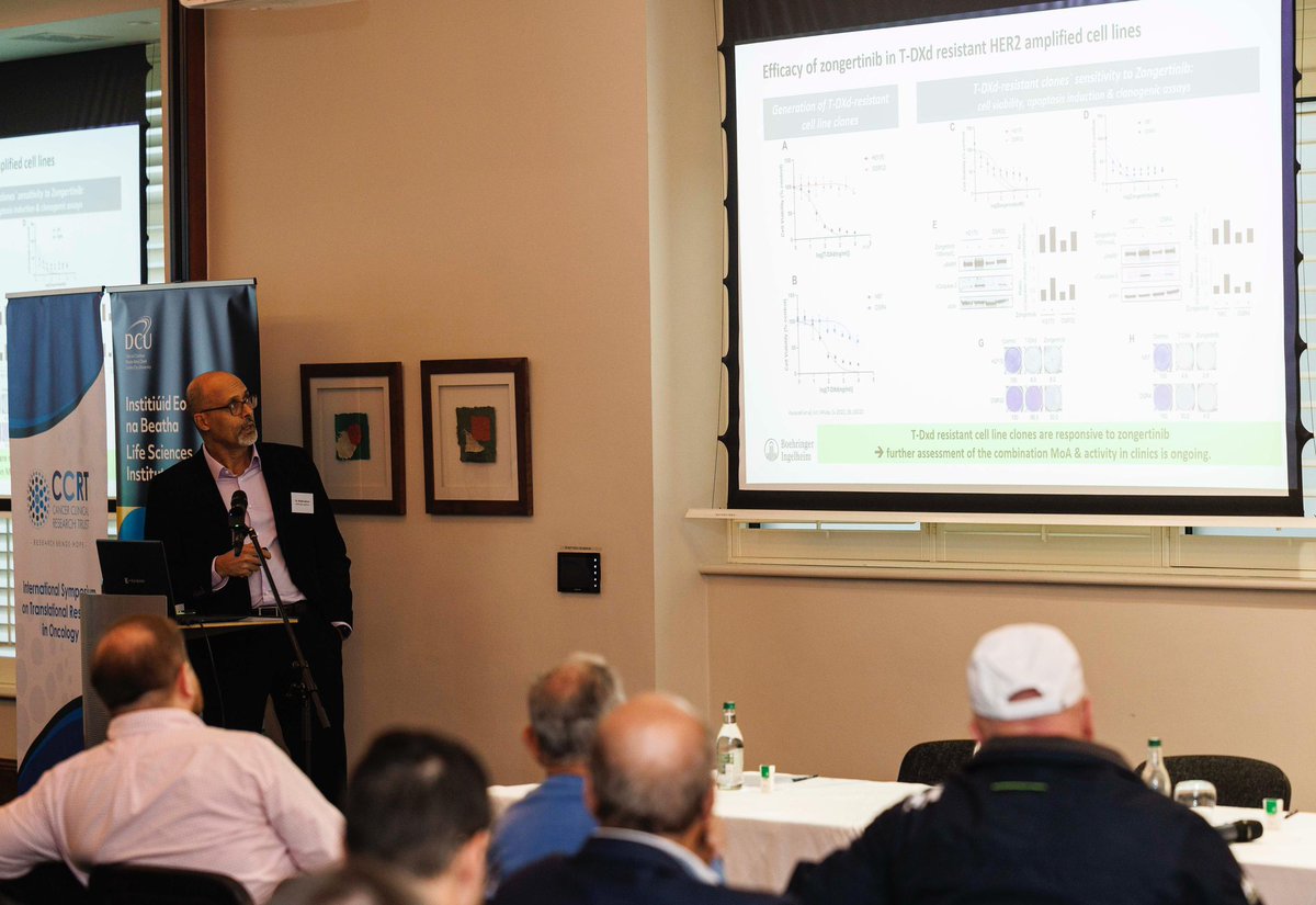 coileain's tweet photo. Dr Mehdi Lahmar, Boehringer Ingelheim, speaks on Zongertinib, a potent HER2 TKI for HER2+ breast cancer and beyond. @CCRTIreland @ProfJohnCrown @DCU_LSI #TransOncXIX https://t.co/2FeoQ4Xj5K