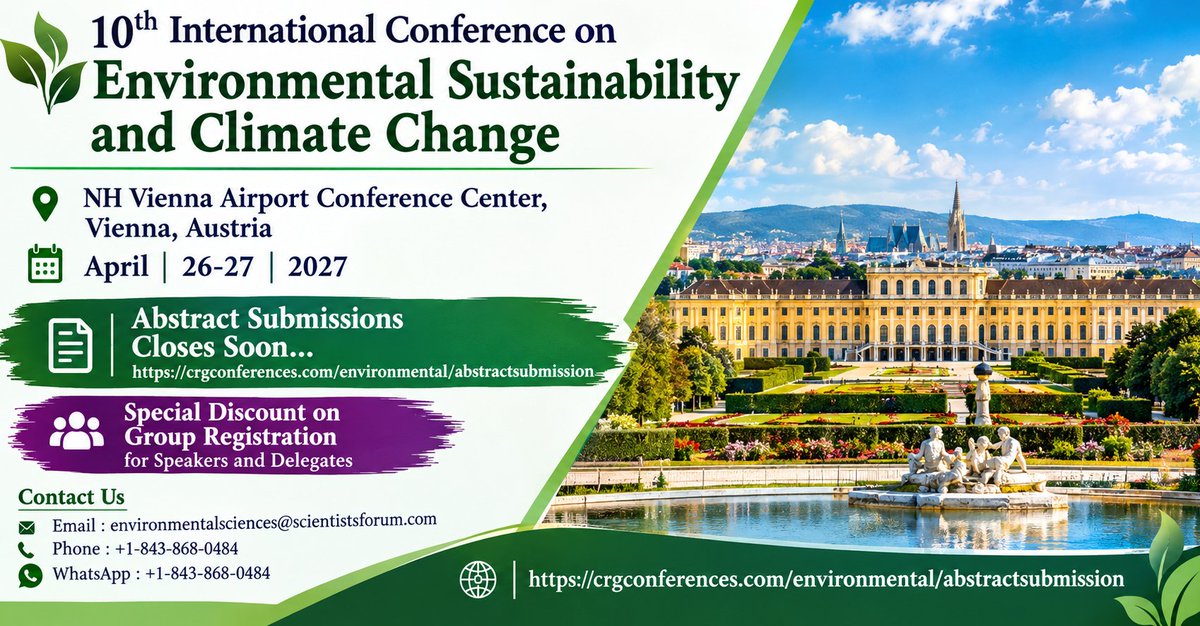 Climatecha97041's tweet photo. 📢 Call for Abstracts -#Climate Change 2027
Present your research at #Climate Change 2027
April 26–27, 2027
Vienna, Austria
🔗Submit your abstract:
https://t.co/HVz0BpPnsD
#CallForAbstracts #ClimateResearch #EnvironmentalScience #Sustainability #ClimateAction
#Biodiversity https://t.co/QM3HoSXmnw