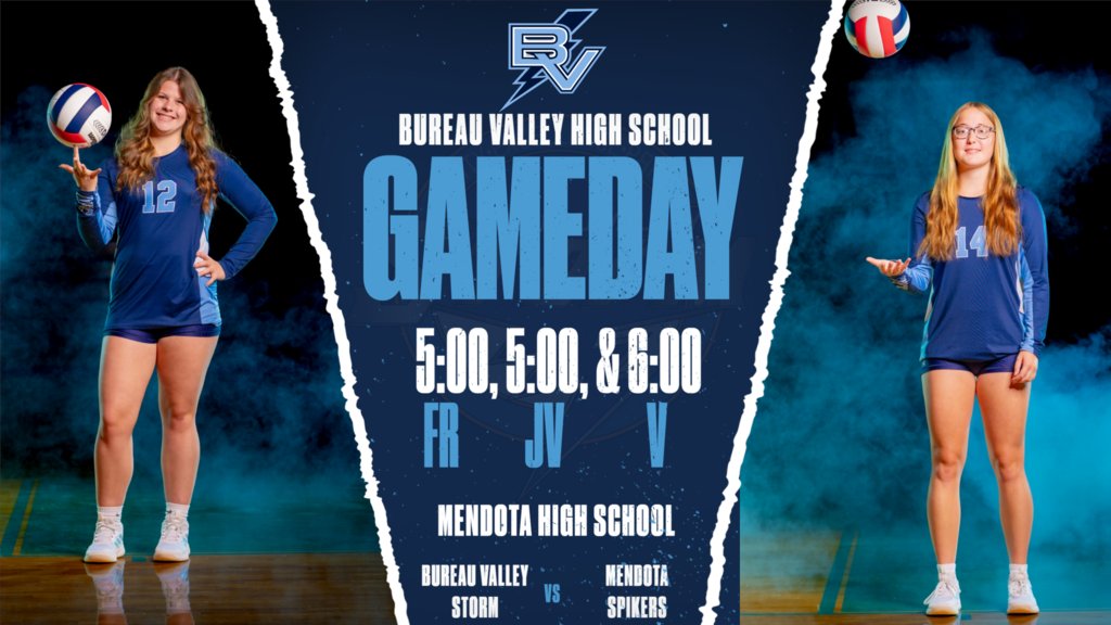 BVHS340's tweet photo. The Storm are on the road tonight, heading to Mendota High School to take on the Spikers! Freshmen and JV start at 5:00 PM, followed by Varsity at 6:00 PM.

Good luck to our student athletes &amp; coaches! Let’s go, BV! ⚡

#DefendTheVALLEY #Entry #FN5GL @tmobile @bvhs340 https://t.co/mJo1Jx8N0F
