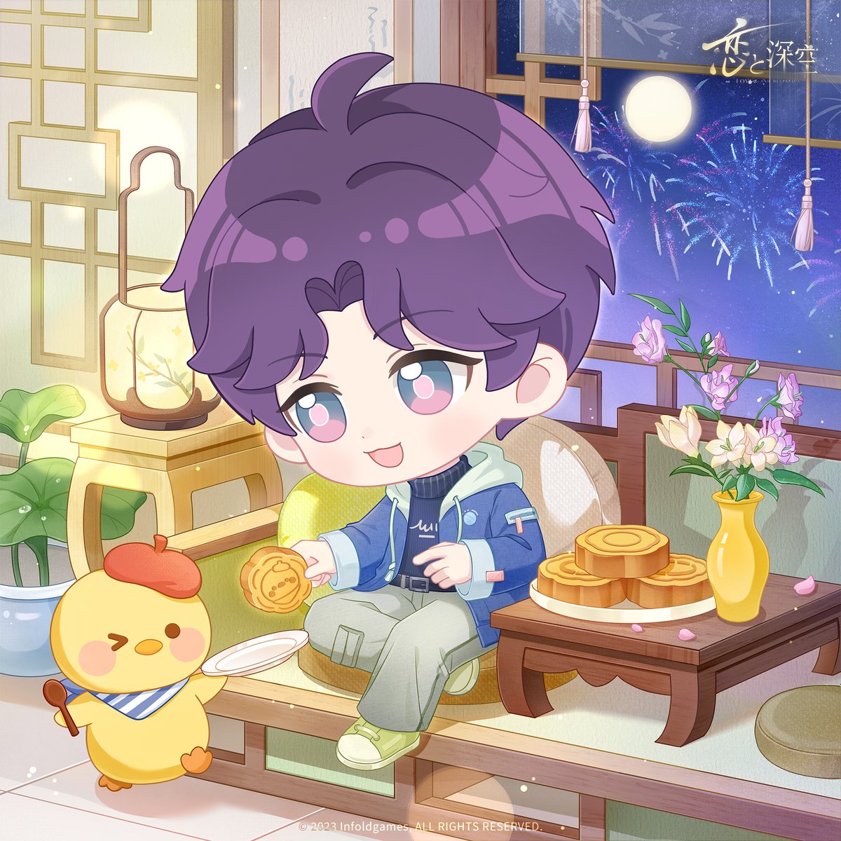 LoveDeepspaceJP's tweet photo. #中秋節おめでとう

月が満ち、灯りあたたかな中秋の夜。
彼が心を込めて、あなたにひとひらの秋を用意してくれた。

明月が清らかな光を降らせ、
秋風が涼やかな桂花（けいか）の香りを運んでくる。
募る想いも、恋しい気持ちも、彼にそっと伝えて。
これから先、毎月、毎年――
今この瞬間のような、
甘く満ち足りた日々が続きますように🥮

#恋と深空