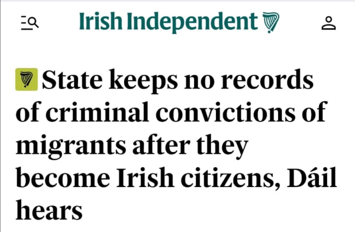IrishInquiry's tweet photo. So not only do you (as a migrant) get rewarded with citizenship but you essentially, for all intents and purposes, have your criminal record expunged, enabling you to clear criminal background checks to work with vulnerable children, elderly etc. No matter what you have done in your past. 

Meanwhile a native persons criminal record (for lets say not paying the annual RTE Ministry of Truth fee) can and will be used and held against you. At every available opportunity. Yet they say you aren't being treated like a second class citizen in your own homeland. 

https://t.co/ibmWQ2Ylig
