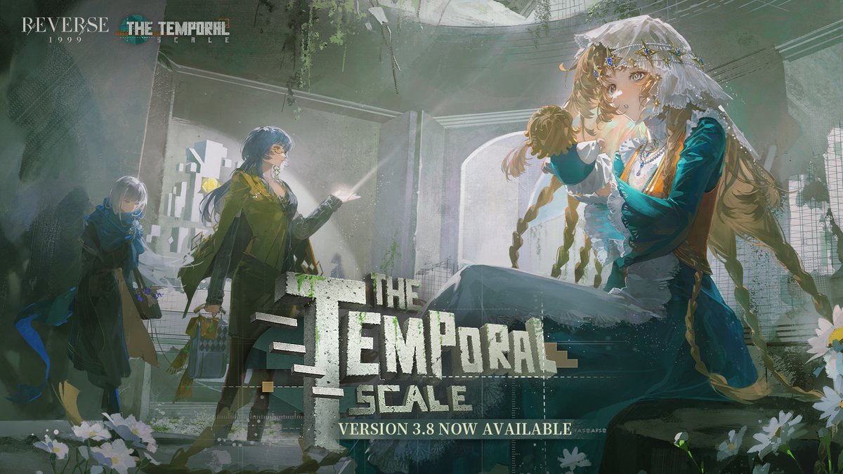 Reverse1999_GL's tweet photo. Reverse: 1999 Version 3.8 The Temporal Scale is now available!

A sudden chill sweeps past, leaving the daisies trembling in its wake.
The dark clouds creep ever closer, but before they break—
We still have time for one last cup of coffee.

For Further Info:
https://t.co/5s7V6Y8484

#Reverse1999Ver3ꓸ8 #TheTemporalScale