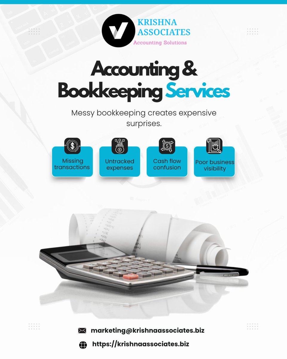 krishnaassoci's tweet photo. Messy books? Expensive surprises. Keep your finances clear with professional accounting &amp; bookkeeping services. 

Contact Us: 
📩 marketing@krishnaassociates.biz 
🌐 https://t.co/3BNFQm2vzQ

#Accounting #Bookkeeping #BusinessFinance #KrishnaAssociates https://t.co/422uDm1xkl