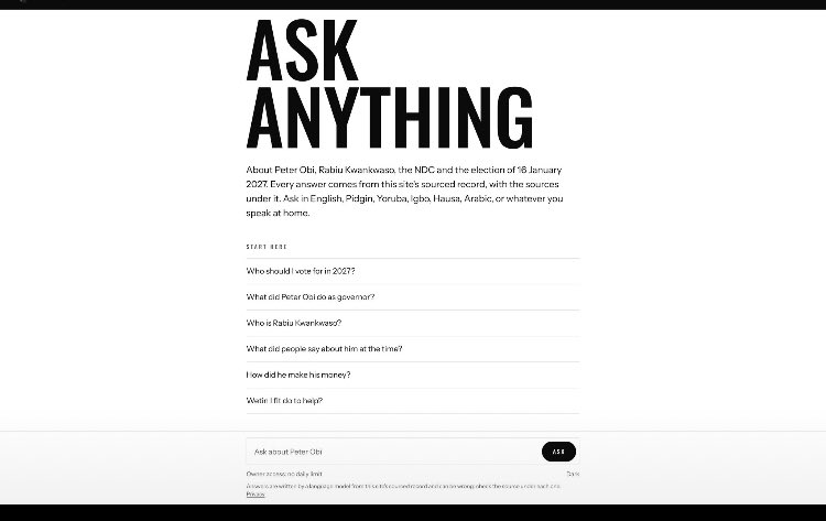onlineguru__'s tweet photo. BREAKING!!

After launching a website that has every details about Peter Obi 

@publikphigor has now deployed an AI chatbot to answer all questions about @PeterObi. 

So When they ask you anything, don't argue, ask them to visit:

https://t.co/yjGnP4bli6

Retweet 🚀 https://t.co/mifWv5Pg8X