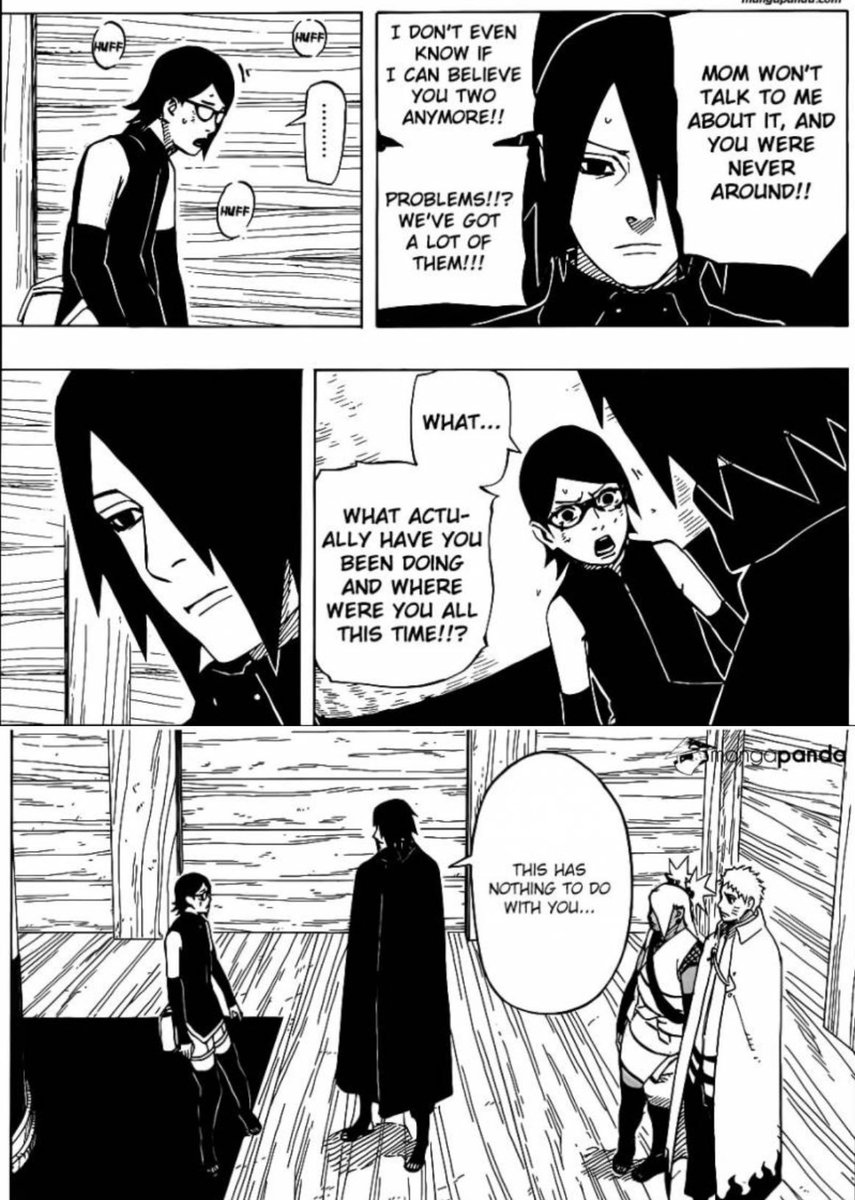 LakeIDGAF's tweet photo. If kishimoto was supposed to write sasuke as husband, why would kishi write their own daughter questioned the marriage? https://t.co/cXpwxe5rhN