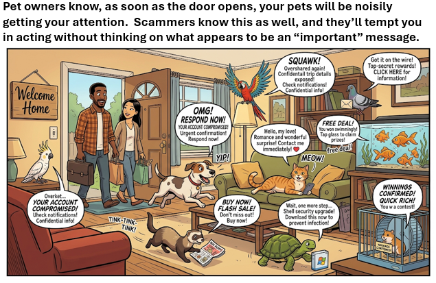 larryp_IT's tweet photo. Pets #Cybersecurity tips 15 of 15; not all “important” messages are what they say they’re. Like coming home to a house full of pets, scrambling for your attention, take a moment to calmly decide what your response is. https://t.co/0rfFNtszLa https://t.co/LcmQQUNfCc