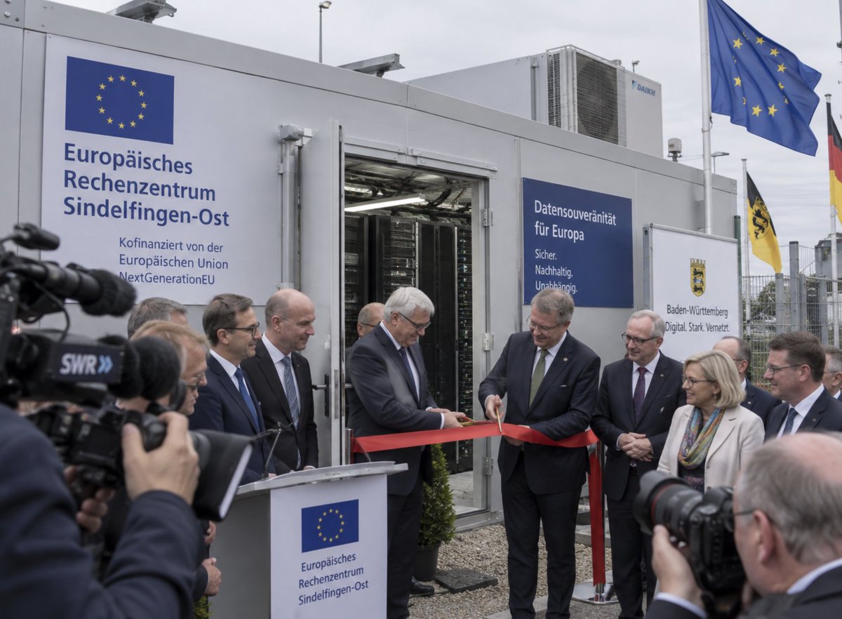 eurofounder's tweet photo. BREAKING: Europe has just opened its largest AI data center

Located in Germany, this gigantic facility will power the largest AI companies in the world (commonly referred to as "Mistrals")

As photo shows, the opening gathered Europe's youngest and most prominent AI founders

It is completely over for OpenAI and Anthropic