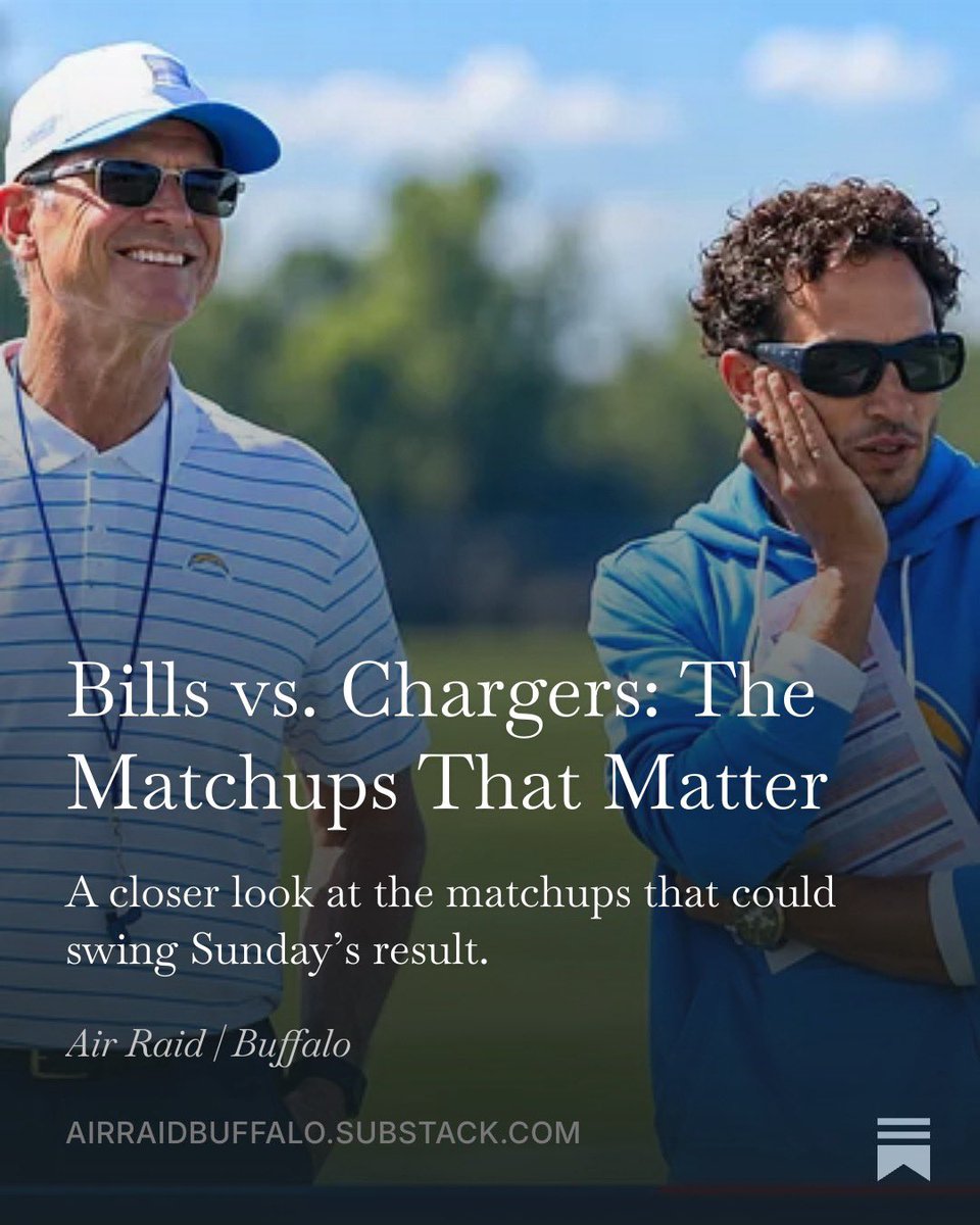 TheBillsGuys's tweet photo. Please consider subscribing to my SubStack. It’s completely free and every week I preview and review each Bills game. This week, the Chargers. 

Article: https://t.co/kZmURId3s4
- - - - - https://t.co/BzRtHMLurc