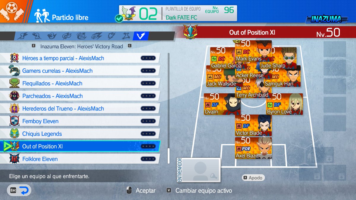 markevans_dark's tweet photo. Lo que falta a Inazuma Eleven Victory Road sin dudas es esto, jugar con las posiciones, ver algo loco como Axel de portero o a Gabi de delantero. En mi mod Rival Overdrive ya podéis jugar contra un equipo así y como veis en la captura contra muchos mas! https://t.co/3qYZigUPkN
