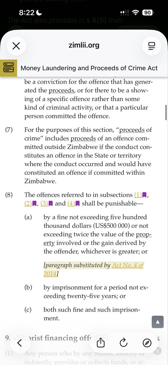 DougColtart's tweet photo. In my professional legal opinion, everyone who has received one of those cars has committed a criminal offence and may be liable to be imprisoned for up to 25 years in jail and to pay a fine of up to US$500,000. Read section 8(3)-(6) of the Money Laundering and Proceeds of Crime Act below and understand.