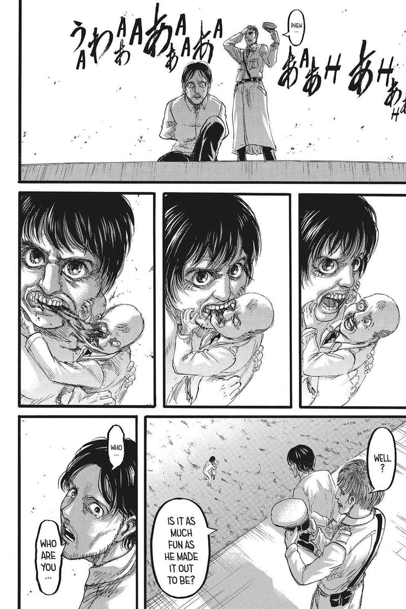ash_embla's tweet photo. ‘people actually want to see cruelty’

what’s also so fascinating about it besides the titan staring directly at the reader, are kruger’s words ‘is it as much fun as he made it out to be’ this question isn’t truly for girsha, it’s directed at us, the reader. https://t.co/ZccdybExWS