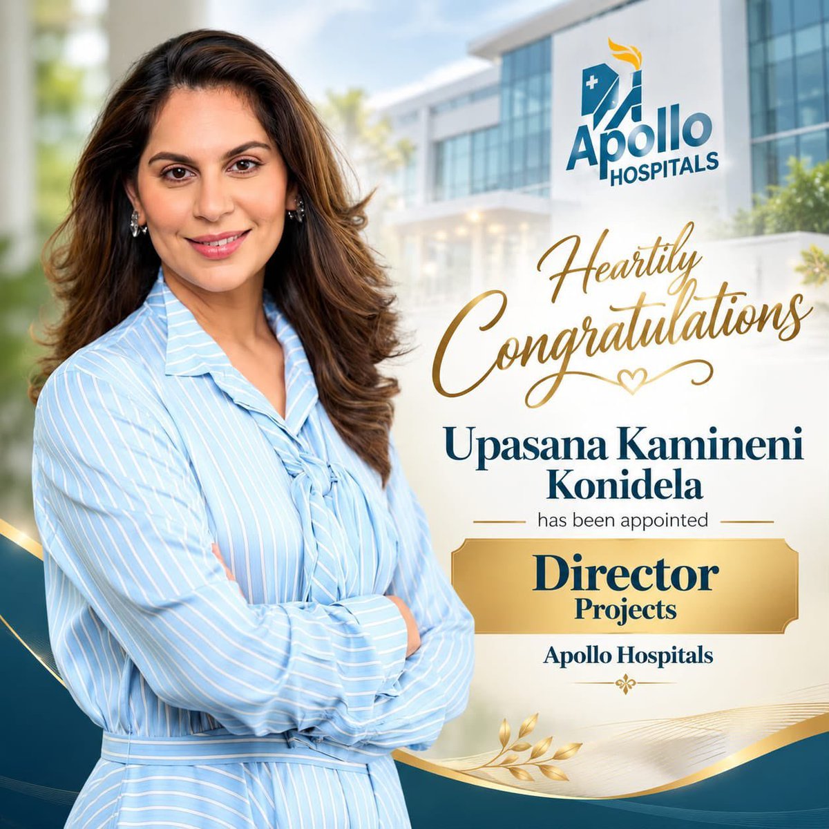 MYFNandyal's tweet photo. Heartily Congratulations to Smt. @upasanakonidela Garu on being appointed as Director Projects Apollo Hospitals . 💐✨

Wishing you continued success in this new role! 🌟 https://t.co/CuifGe9JFL