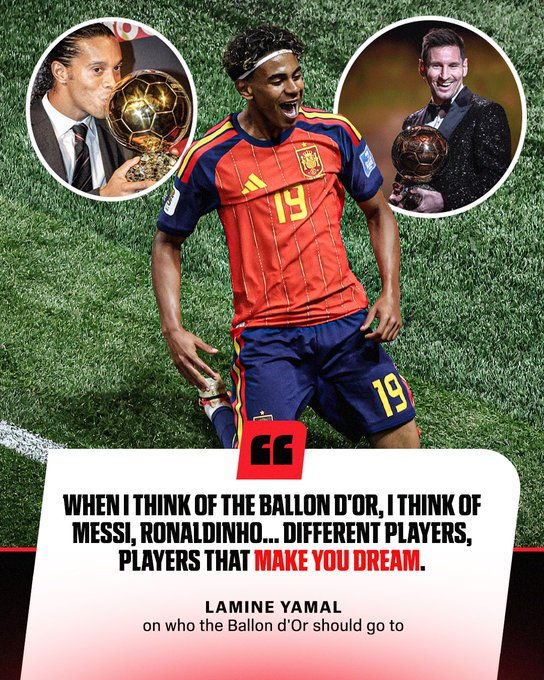 Tyler_Allan9's tweet photo. Lamine Yamal says the Ballon d'Or should go to the player that makes people smile the most, not whoever has scored the most goals 👀 https://t.co/YZ6TOfdAuo