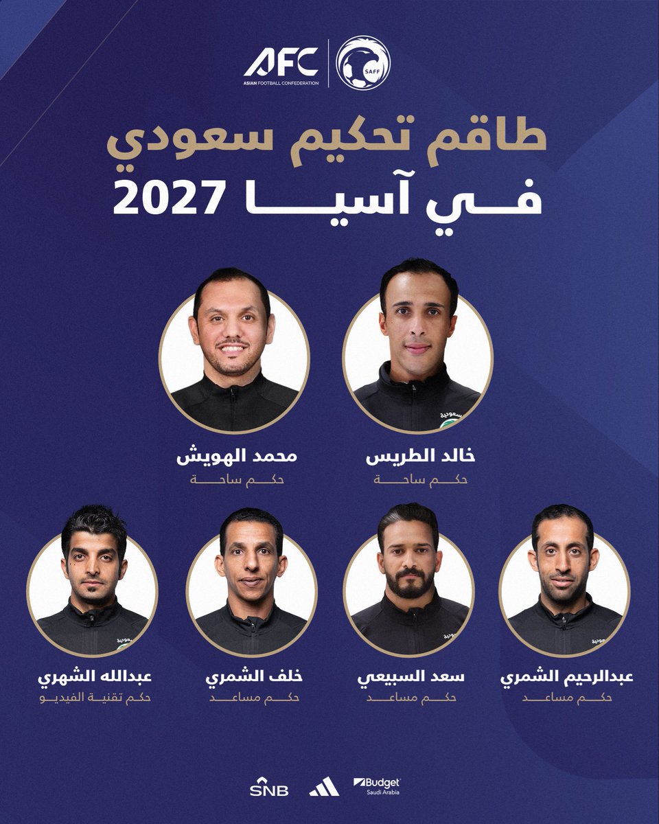 saudiFF's tweet photo. الاتحاد الآسيوي لكرة القدم يختار طاقمي تحكيم سعوديين ضمن بطولة كأس أمم آسيا 2027.

#AsianCup2027 https://t.co/VSsnGgwA3R