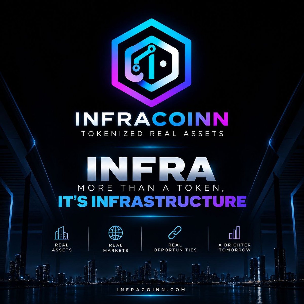 InfraCoinn's tweet photo. A NEW DAY. A NEW STEP TOWARD THE ON-CHAIN ECONOMY.

Real assets. Real markets. Real opportunities.

INFRACOINN is building more than a token we’re building infrastructure designed to connect eligible real-world assets with the digital financial economy.

From real estate and commodities to financial instruments and infrastructure, the goal is simple:

VERIFY → TOKENIZE → CONNECT → GROW

The future of finance is being built at the intersection of real-world value and blockchain technology.

 INFRACOINN > Tokenized Real Assets.

What real-world asset do you want to see brought on-chain next?

#INFRACOINN #RWA #Tokenization #Blockchain #RealWorldAssets