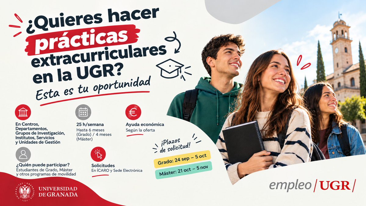 Patrimonio_UGR's tweet photo. #PrácticasUGR | ¡¡Atención!! ¿Quieres hacer prácticas en #PatrimonioUGR? El programa PFI de @CanalUGR te lo pone fácil para trabajar unos meses con nosotras o con otros equipos del Vicerrectorado de Extensión Universitaria, Patrimonio y RRII

👀 https://t.co/Z6jVTxBg8o https://t.co/hWomOnoQzN