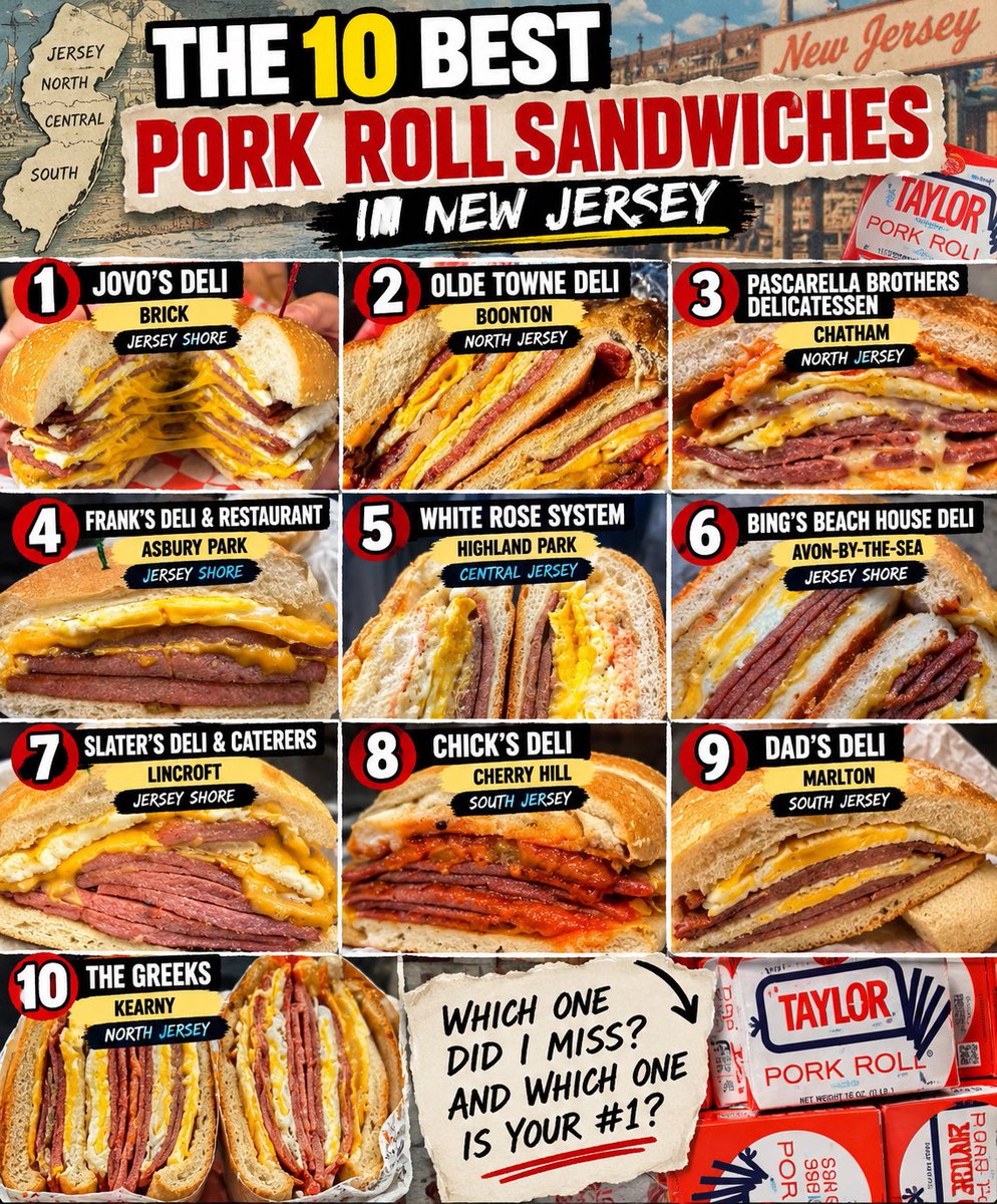VintageNJ1's tweet photo. The 10 Best Pork Roll Sandwiches in New Jersey! From North Jersey to Central Jersey to the Jersey Shore and South Jersey - these spots bring the heat. https://t.co/evWLOX1DEG